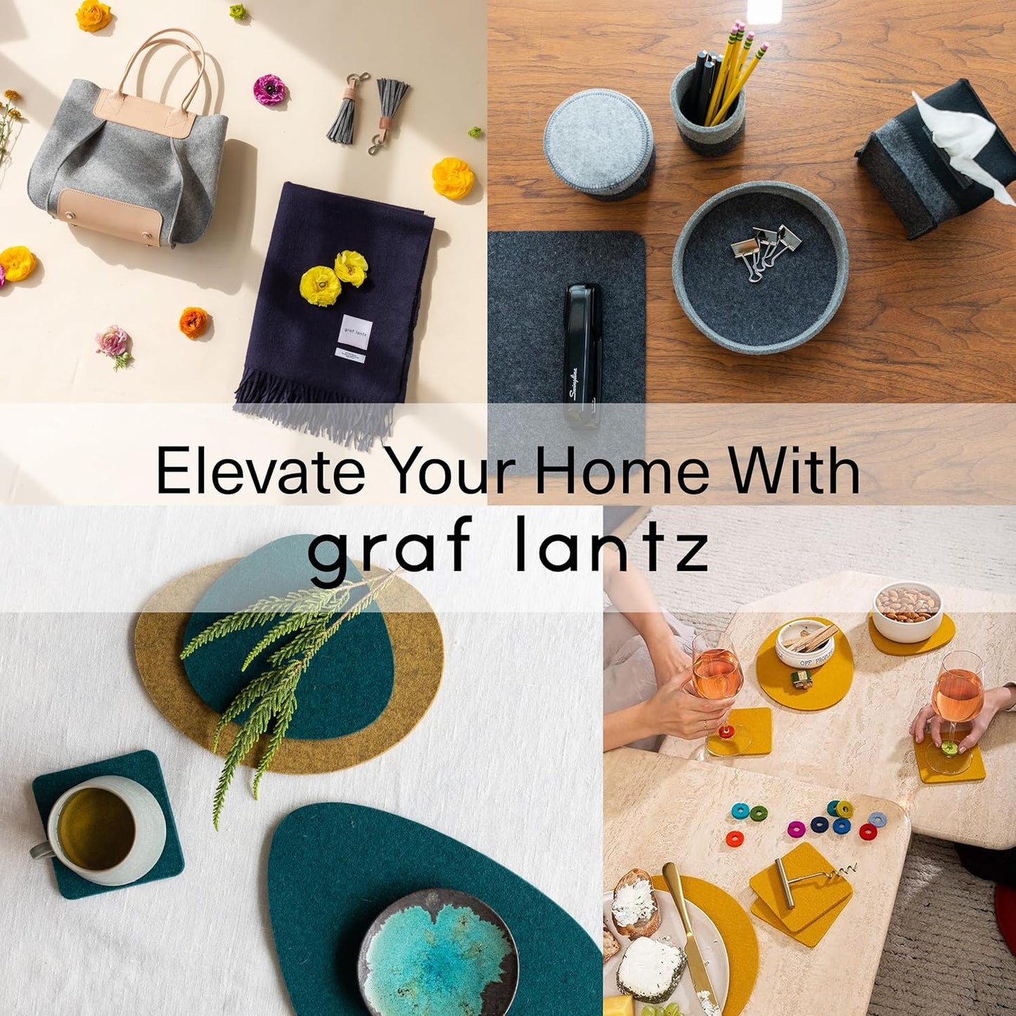 Graf Lantz - Bierfilzl Merino Wool Square Coasters Set of 4 - Cobblestone (4"x4"x5mm) - Absorbs 30% Weight, Natural German Wool - Heat Resistant, Sustainable, Reusable - Home Decor, Coffee Table Decor