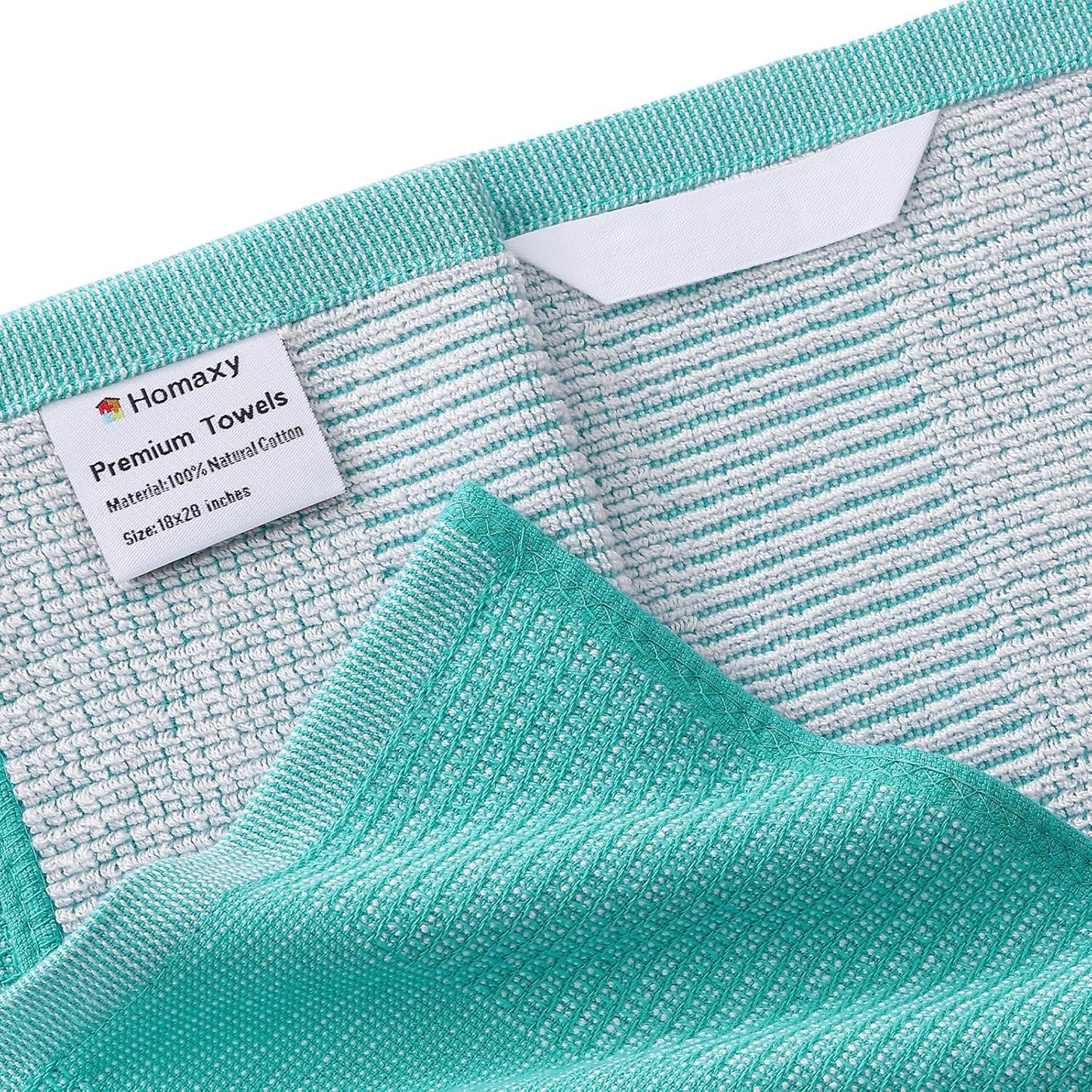 Homaxy Premium Kitchen Towels(18”x 28”, 6 Pack), Large Cotton Kitchen Hand Towels, Flat and Terry Dish Towels, 380 GSM Highly Absorbent Tea Towel Set with Hanging Loop, Teal