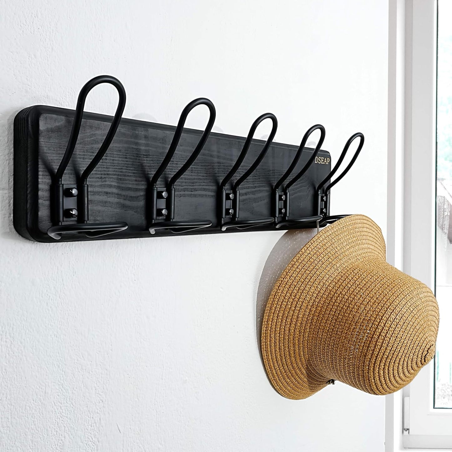 Dseap Coat Rack Wall Mounted - Heavy Duty Farmhouse Rustic Wall Coat Hanger with 5 Wire Hooks for Clothes Hat Jacket Towel, RusticWire, G25A, Black, Pack of 2