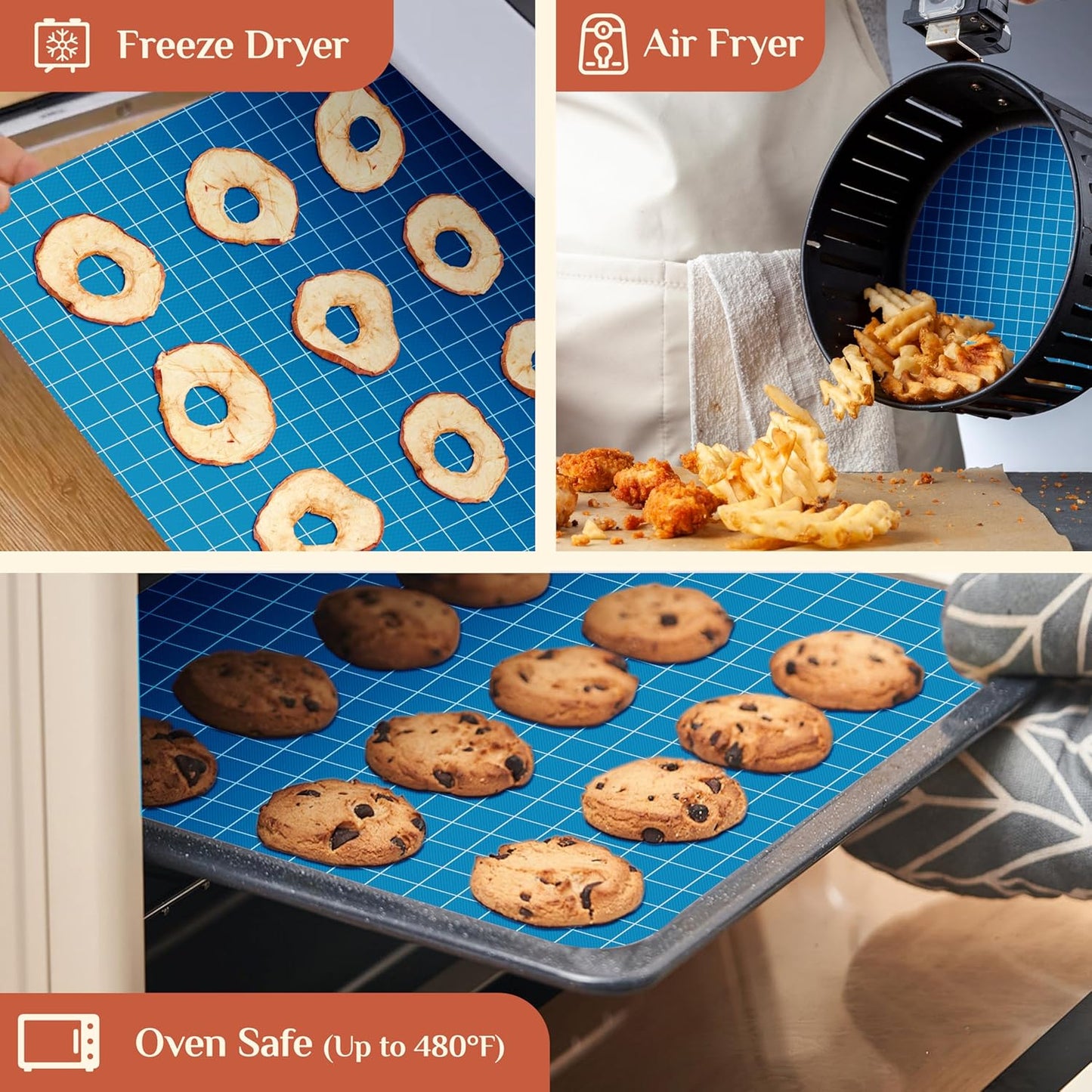 Silicone Baking Mat, 12 IN x 10 FT Free Cutting Baking Sheet, Non-Stick Reusable Dough & Pastry Mat, Non-Slip Silicone Mat Roll for Air Fryer Liner, Freeze Dryer, Oven Baking Pan, Kitchen Counter