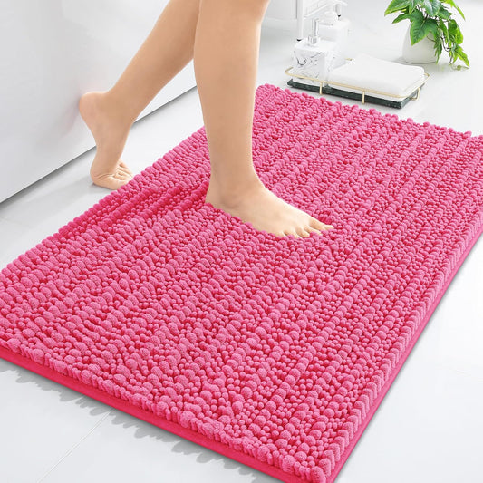 Arotive Luxury Chenille Bathroom Rug Mat, Extra Soft Thick Absorbent Shaggy Bath Rugs, Non-Slip Machine Wash Dry, Plush Bath Mats for Bathroom, Shower and Tub, 30x17, Deep Pink