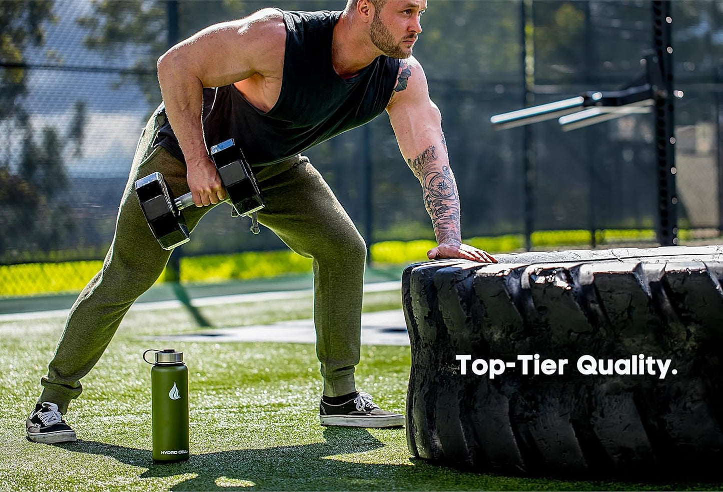 HYDRO CELL Stainless Steel Insulated Water Bottle with Straw - For Cold & Hot Drinks - Metal Vacuum Flask with Screw Cap and Modern Leakproof Sport Thermos for Adults (Army 40oz)