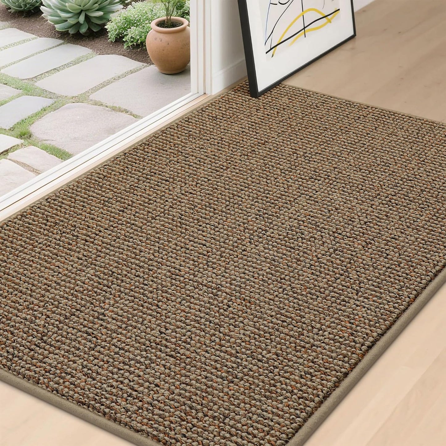 BEQHAUSE Dirt Trapper Door Mat 32" x 48", Non-Slip Washable Doormats Entrance Mat, Dirt Resistant and Absorbent Welcome Mat, Low Profile Floor Mats for Front Back Door and Entryway, Beige