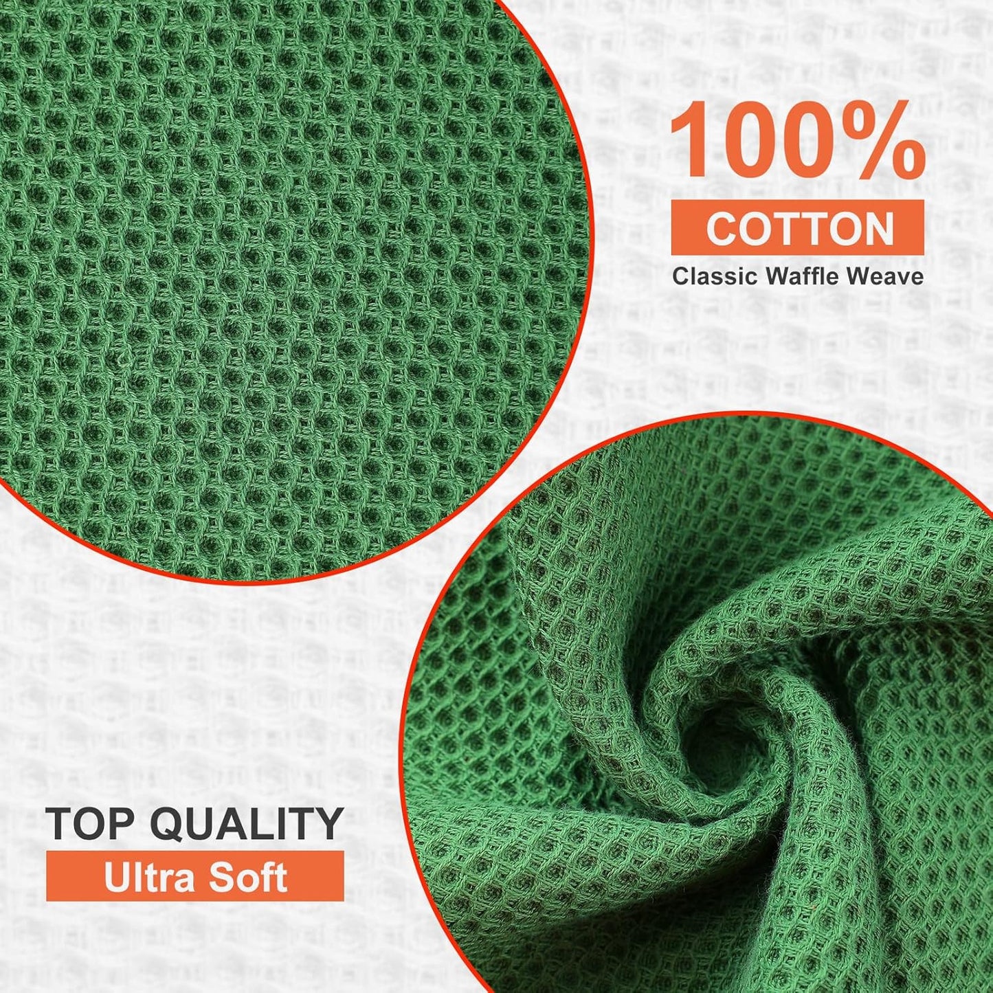 Kitinjoy 100% Cotton Kitchen Dish Cloths, 6 Pack Waffle Weave Ultra Soft Absorbent Dish Towels for Drying Dishes Quick Drying Kitchen Towels Dish Rags, 12 X 12 Inches, Grass Green