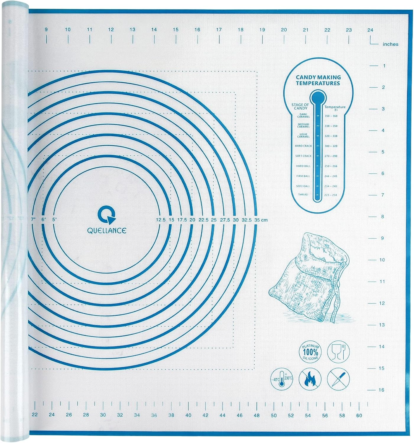 Silicone Baking Mat with Measurements, Pastry/Fondant/Dough Rolling Counter/Oven Liner Mat, 20''(W)28''(L) Blue