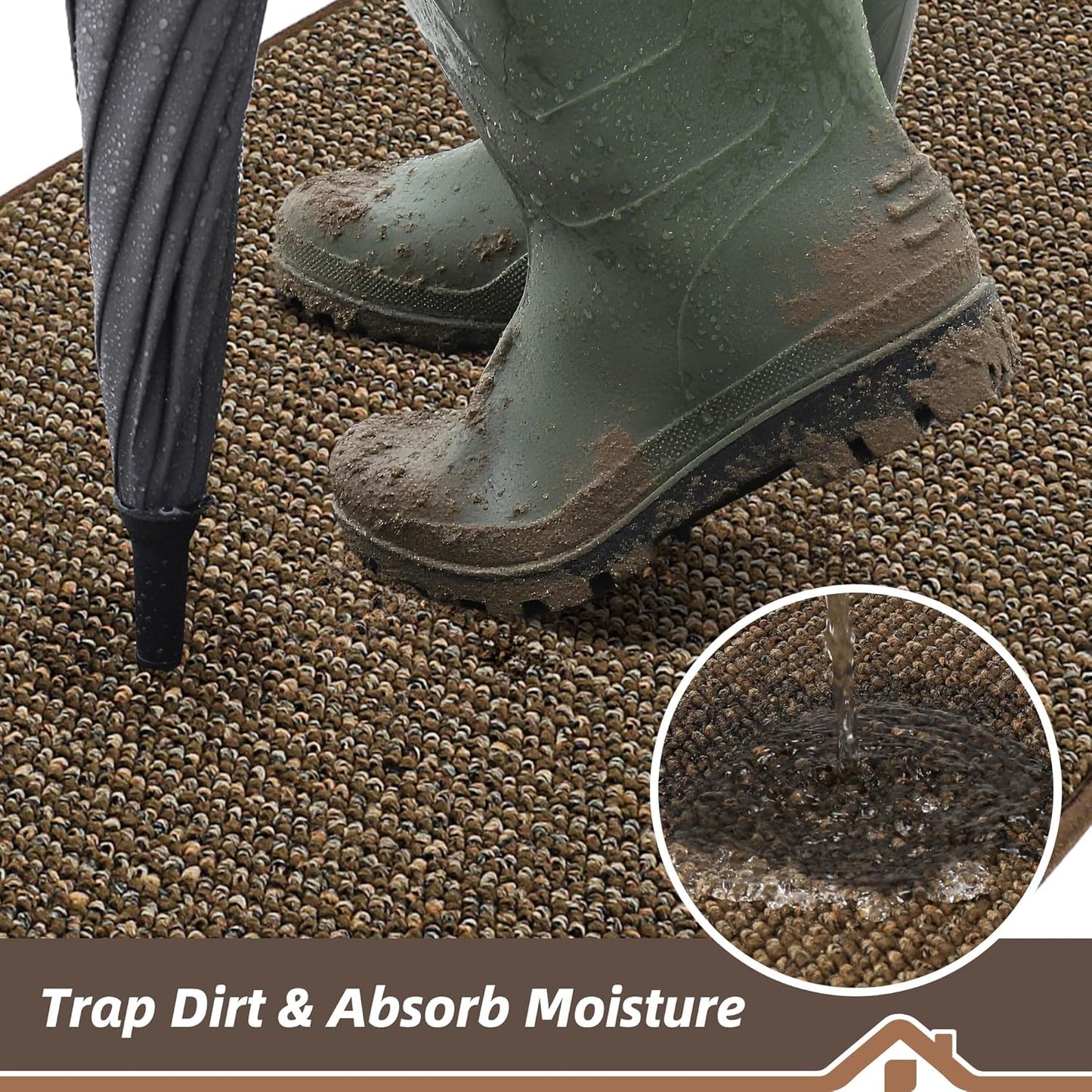BEQHAUSE Dirt Trapper Door Mat 20" x 48", Non-Slip Washable Doormats Entrance Mat, Dirt Resistant and Absorbent Welcome Mat, Low Profile Floor Mats for Front Back Door and Entryway, Brown
