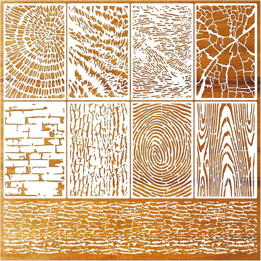 8 Pieces Abstract Geometry Texture Brick Stencils for Painting Wood Grain Mixed Crackle Marble Stencils Spray Paint Layering Stencil Templates for Furniture DIY Craft