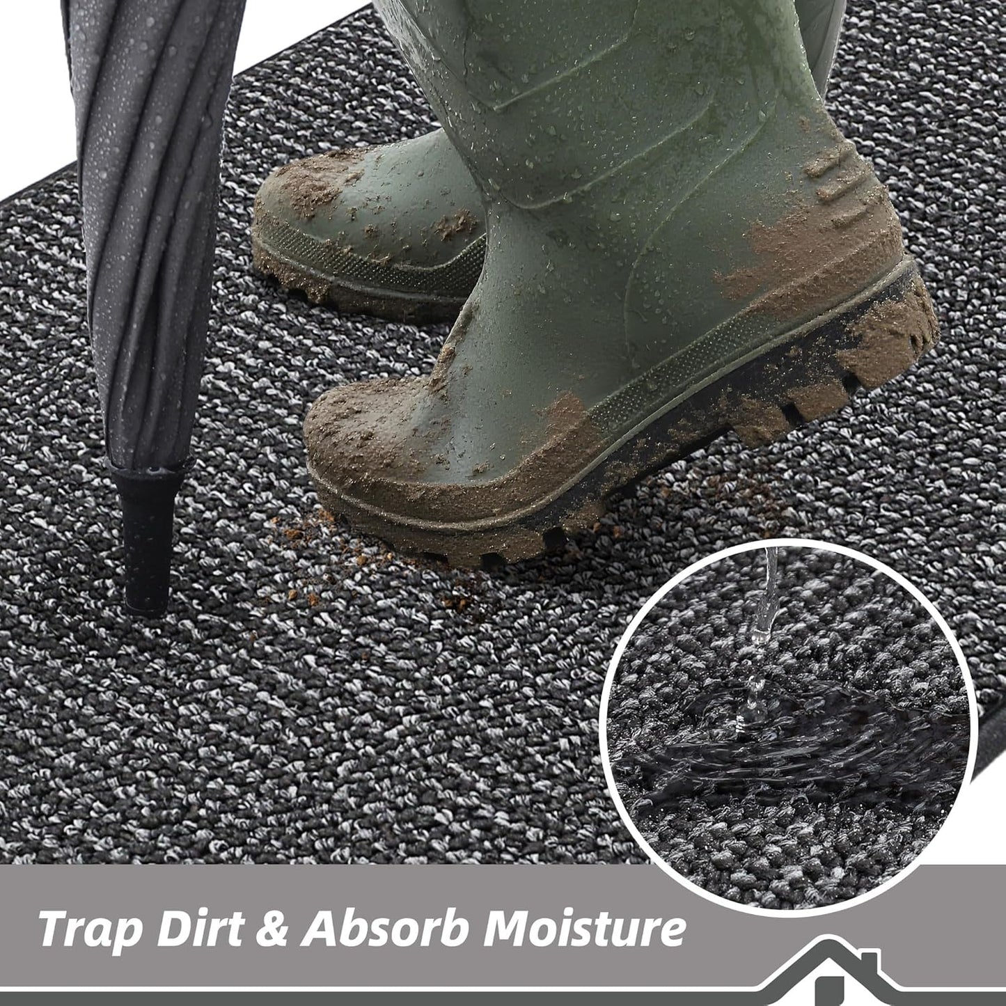 BEQHAUSE Dirt Trapper Door Mat 24" x 36", Non-Slip Washable Doormats Entrance Mat, Dirt Resistant and Absorbent Welcome Mat, Low Profile Floor Mats for Front Back Door and Entryway, Charcoal