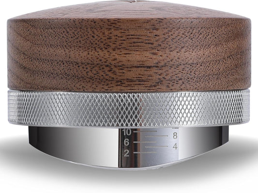 54mm Espresso Distribution Tool Walnut Coffee Distributor Adjustable Depth Stainless Steel Espresso Leveler Compatible with Breville Espresso Machines