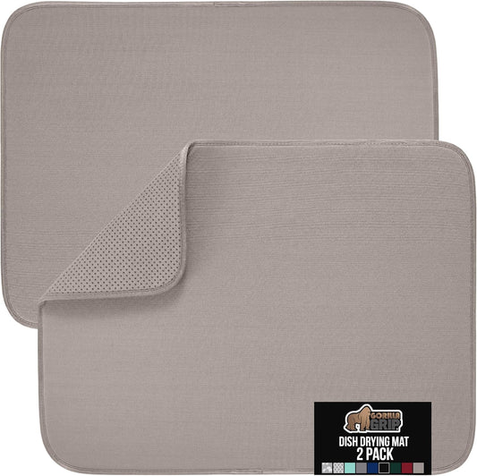 GORILLA GRIP Ultra Water Absorbent Microfiber Dish Drying Mat, 18x24, Quick Dry Thick Mesh, Slip Resistant Pad for Sink Dishes or Under Rack, Kitchen Counter Accessories, Machine Wash, 2 Pack Almond