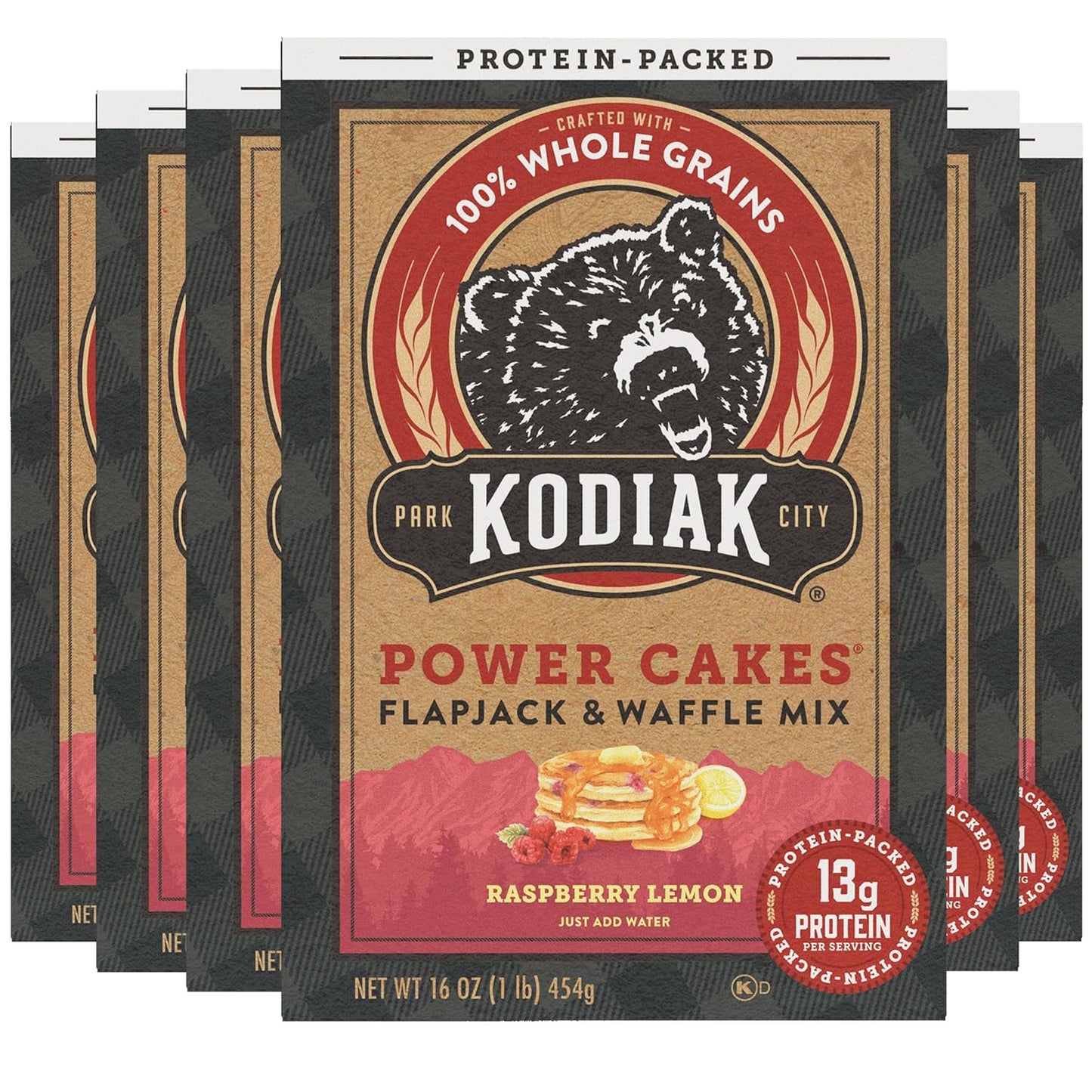 Kodiak Cakes Power Cakes, Pancake & Waffle Mix, Raspberry Lemon, High Protein,100% Whole Grains (Pack of 6)
