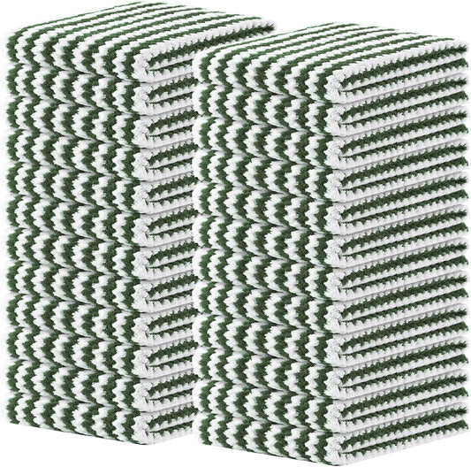 Homaxy Kitchen Towels(24 Pack, 10 x 20 inches), Ultra Soft and Absorbent Dish Towels, Reusable Fast Drying Microfiber Cleaning Cloth, Coral Velvet Wave Design No-lint, Grass Green