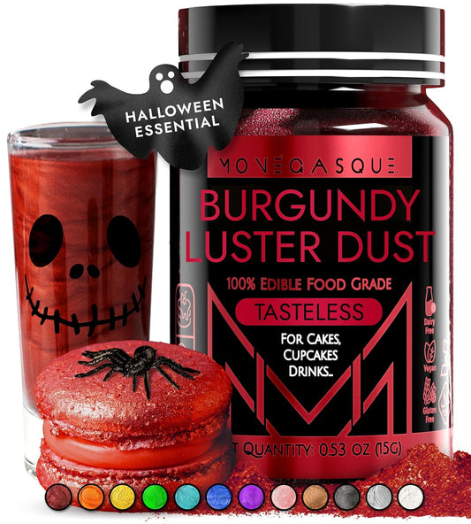 MONÉGASQUE Red Edible Glitter for Drinks 15g – Burgundy Edible Glitter for Cakes & Cocktails - Halloween Drink Shimmer Spray - Red Luster Dust for Drinks, Cocktail, Cake Decorating, & Food Decorations