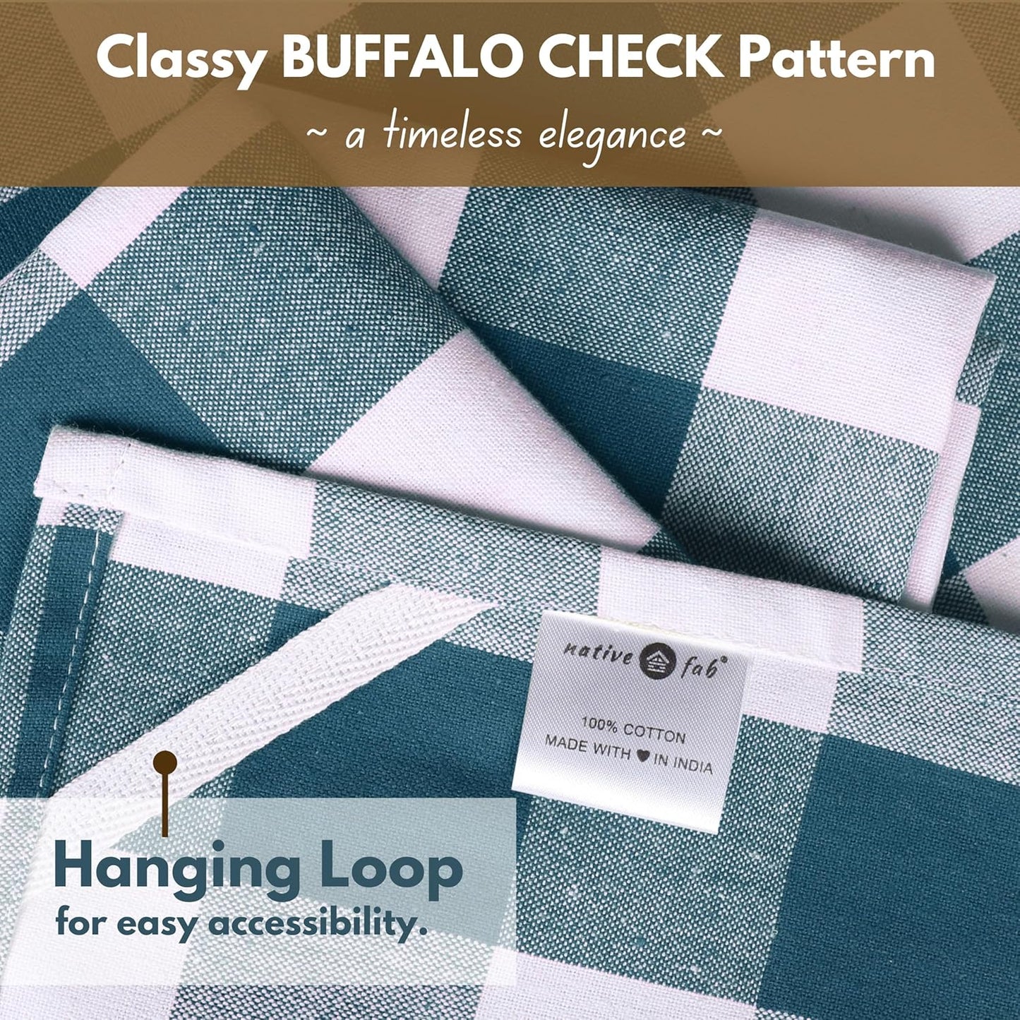 Native Fab 12-Pack Kitchen Towel with Hanging Loop 16x26 inches, Cotton Buffalo Check Kitchen Towels for Cleaning Drying, Washcloths Soft & Absorbent Cloth Rags, Bar Towel, Dish Cloth, Teal Green