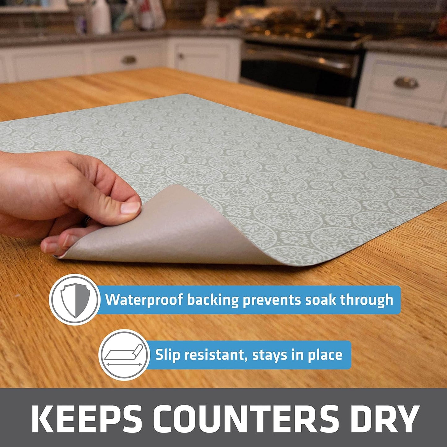 Drymate XL Dish Drying Mat, Oversized (19”x24”), Low-Profile, Super Absorbent, Quick Dry Fabric, Waterproof & Slip-Resistant, for Kitchen Counter, Trimmable, Easy to Clean (USA Made)(Tan)