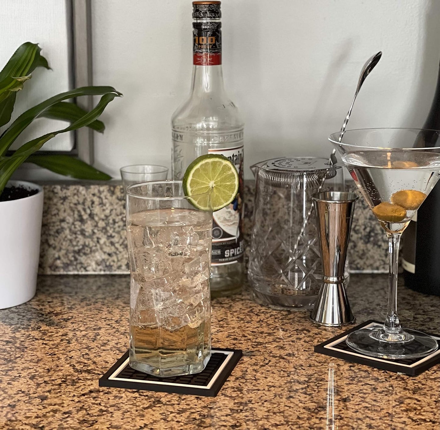 Highball & Chaser Coasters, 12in x 6in. 1cm (6 Pack) Thick Durable and Stylish Bar Mat for Spills, Service Mat for Coffee, Bars, Restaurants CounterTop Dish Drying Mat, Glass Drying Mat (6 Pack)