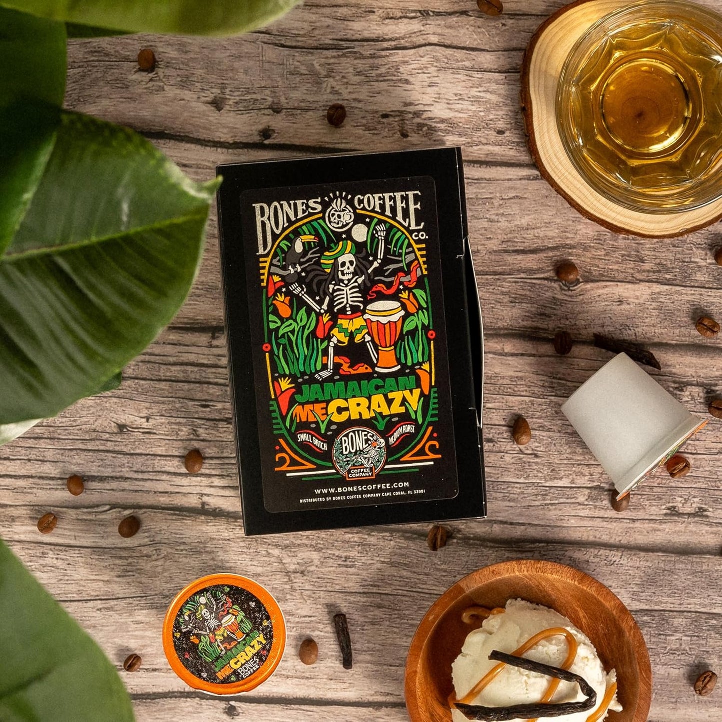 Bones Coffee Company Flavored Coffee Bones Cups Jamaican Me Crazy Flavored Pods | 12ct Single-Serve Coffee Pods Compatible with Keurig 1.0 & 2.0 Keurig Coffee Maker
