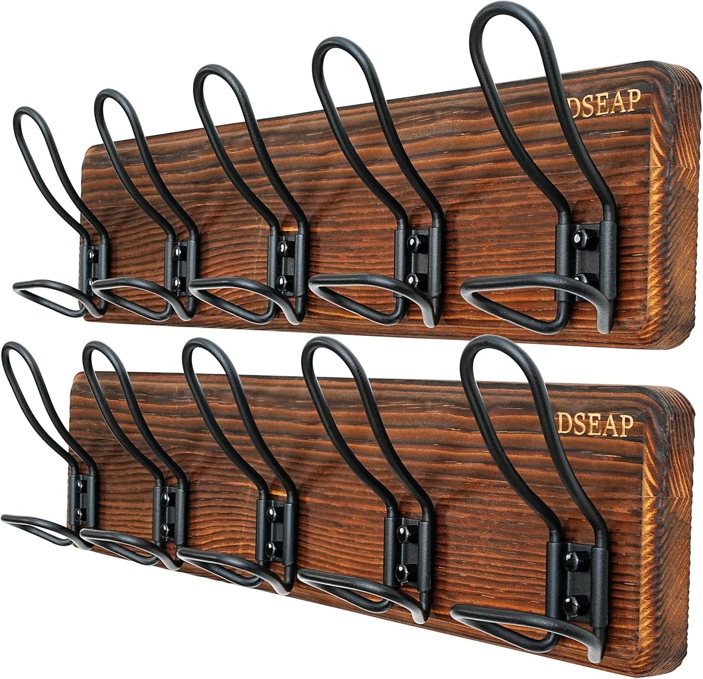 Dseap Coat Rack Wall Mounted - Heavy Duty Farmhouse Rustic Wall Coat Hanger With 5 Wire Hooks for Clothes Hat Jacket Towel, RusticWire, G25A, Rustic Brown & Black, Pack of 2