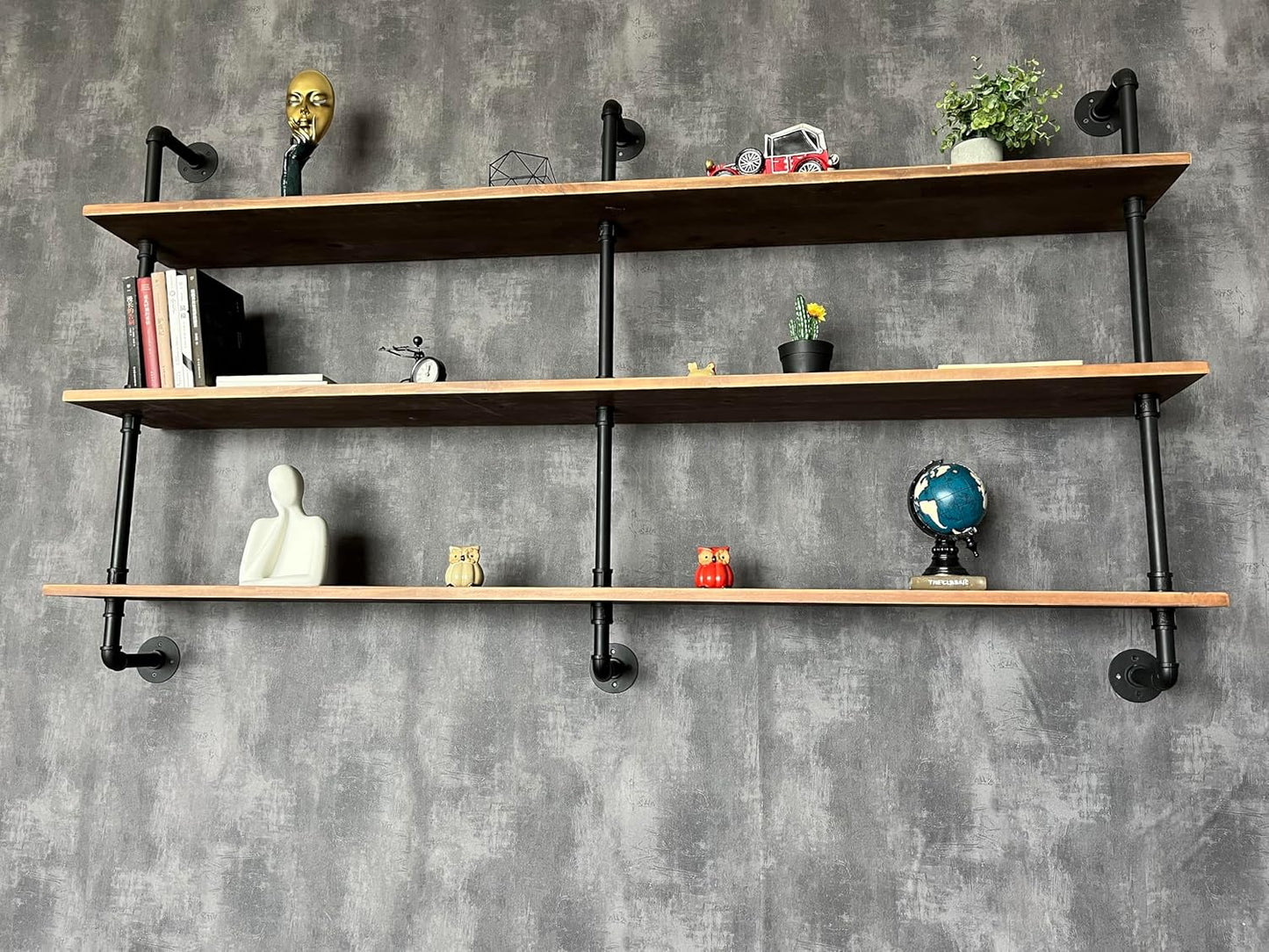 Floating Shelves 70 inch Wall Bookshelf Industrial Pipe Shelving Shelves Real Wood Planks Rustic Wall Shelves Hanging Bookshelves Farmhouse Kitchen Bar Shelving