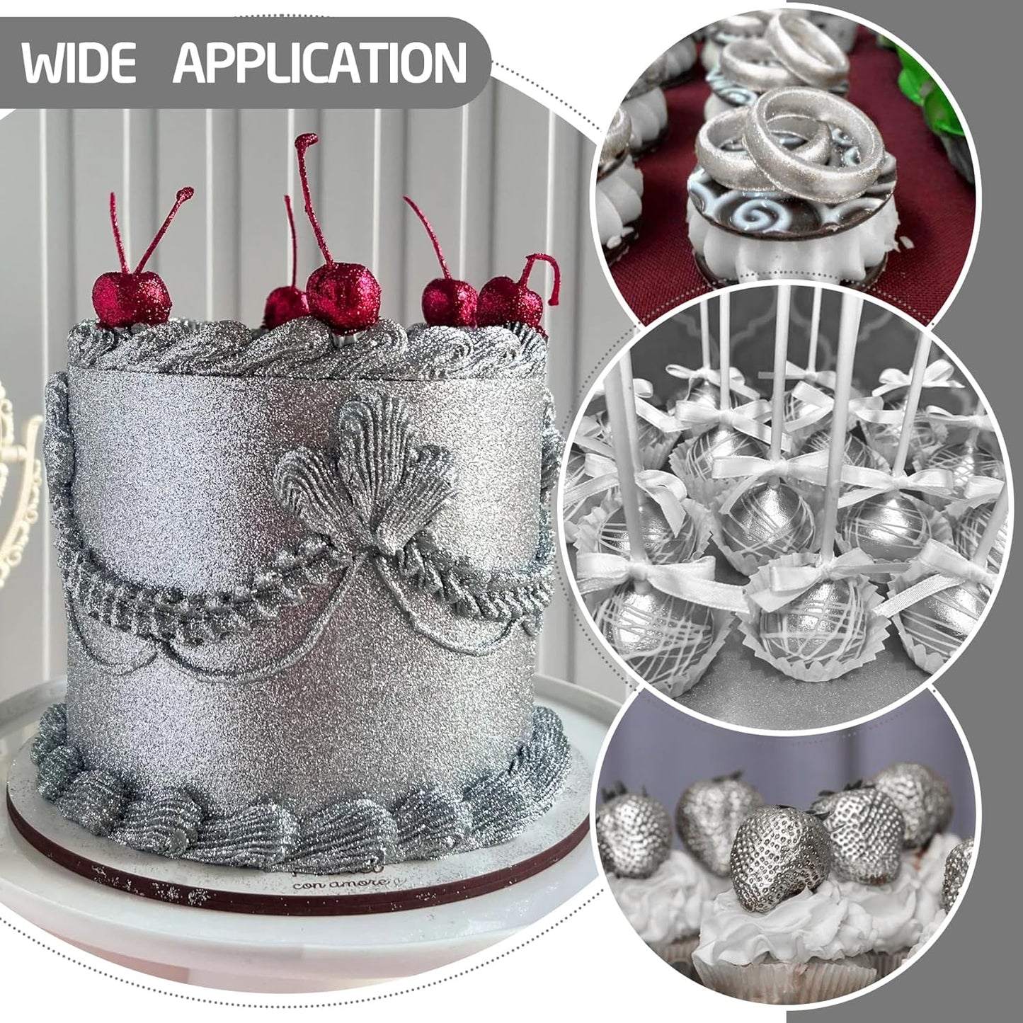 Edible Glitter Spray - 3/4oz Luster Dust Edible Food Grade Glitter Shimmer Dust Powder for Cocktails, Drinks, Cake Decorating - Metallic Food Coloring Powder for Wine, Candy, Cookie, Icing (Silver)