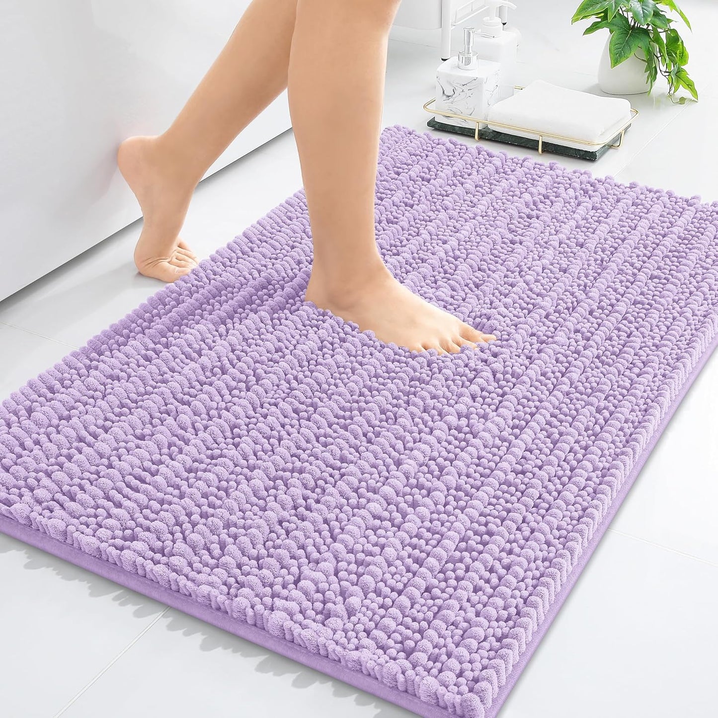 Arotive Luxury Chenille Bathroom Rug Mat, Extra Soft Thick Absorbent Shaggy Bath Rugs, Non-Slip Machine Wash Dry, Plush Bath Mats for Bathroom, Shower and Tub, 24x16, Light Purple