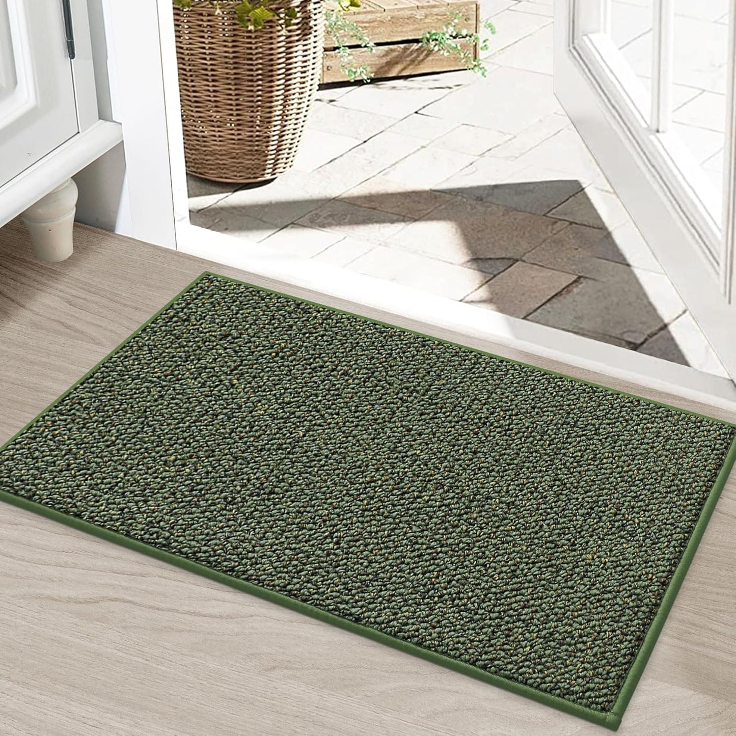 BEQHAUSE Dirt Trapper Door Mat 20" x 32", Non-Slip Washable Doormats Entrance Mat, Dirt Resistant and Absorbent Welcome Mat, Low Profile Floor Mats for Front Back Door and Entryway, Green