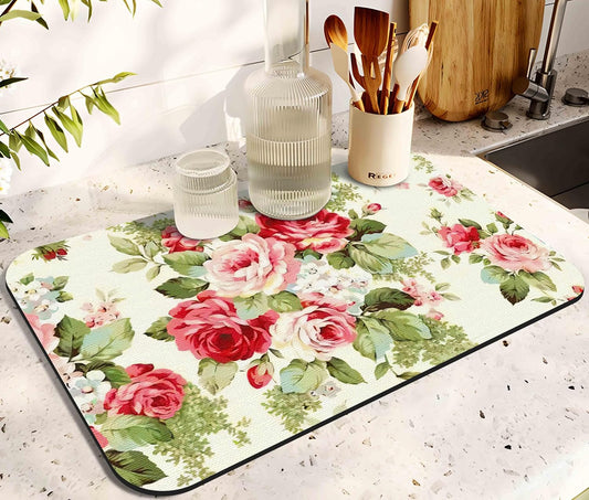 Dish Drying Mat for Kitchen Counter 20x12in Washable Quick Dish Drying Pad Rubber Backed Absorbent Draining Mat Fit Kitchen Counter,Bar,Under Sink,Dishes,Utensils,Dish Rack