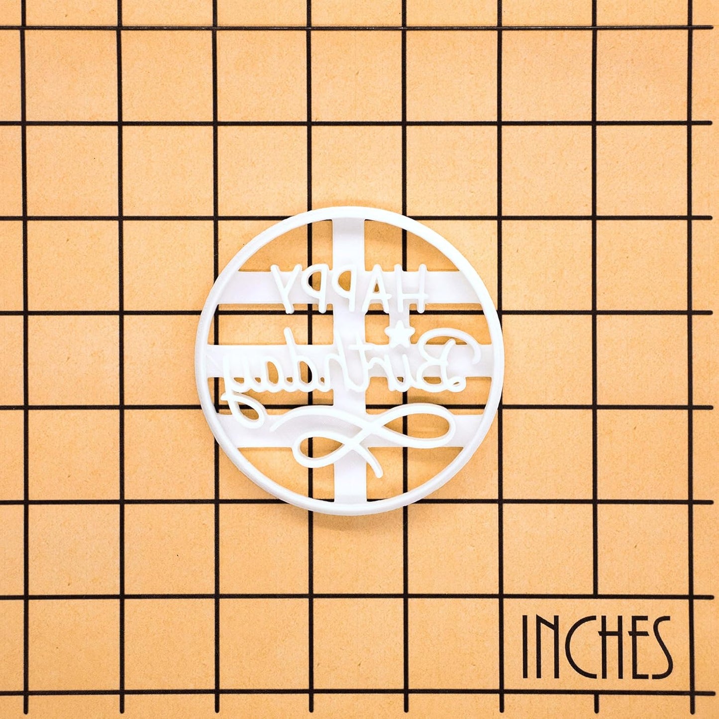 BAKERLOGY Happy Birthday Cookie Cutter - Round Biscuit Embosser for Celebration Baking, Detailed Fondant Stamp for Cakes, Cupcakes, Dough, and Clay