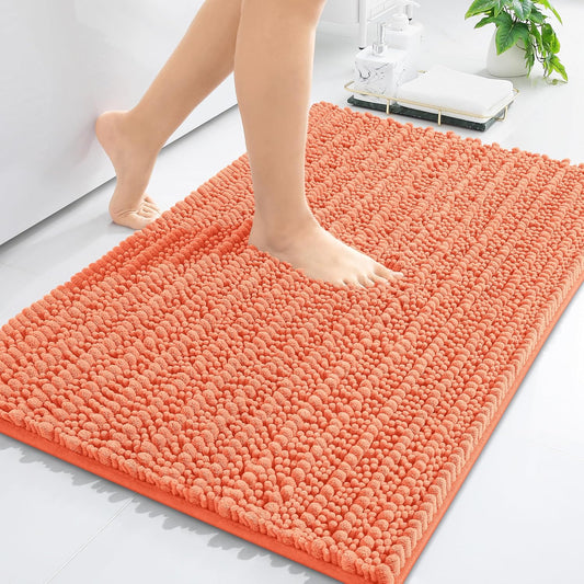Arotive Luxury Chenille Bathroom Rug Mat, Extra Soft Thick Absorbent Shaggy Bath Rugs, Non-Slip Machine Wash Dry, Plush Bath Mats for Bathroom, Shower and Tub, 30x17, Coral