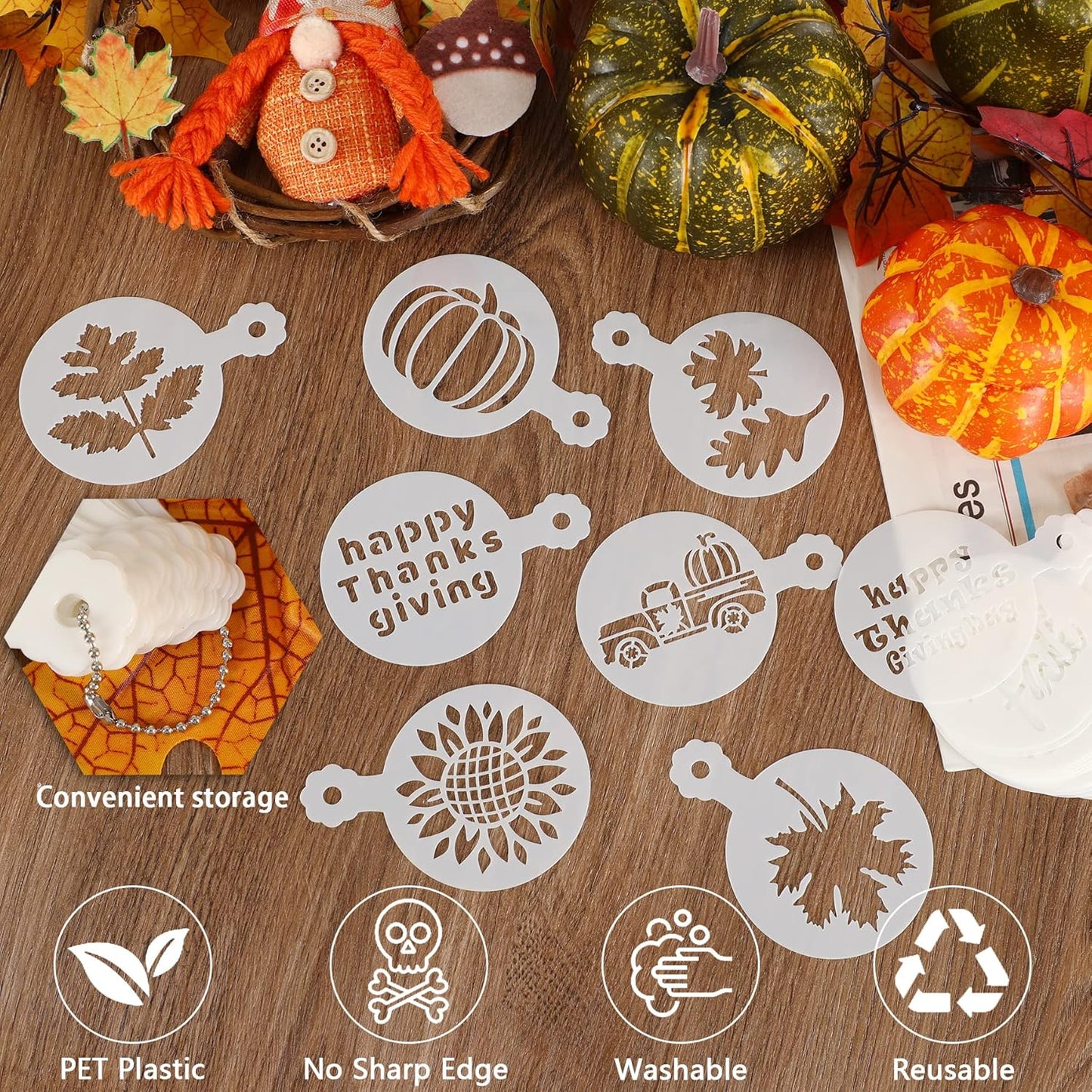JULBEAR 36 Pieces Thanksgiving Stencils Fall Reusable Cookie Cake Stencils Templates Mold Tools for Decorating Autumn Holiday Cake DIY Baking Painting Dessert Coffee Decoration