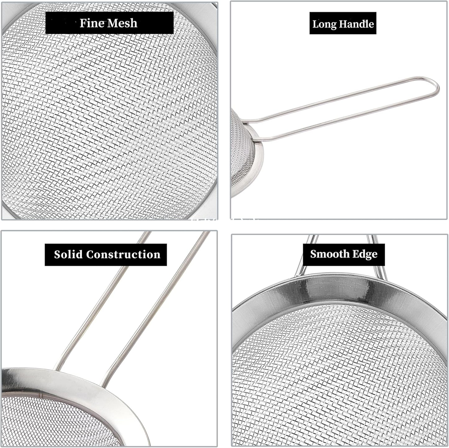 2 Pack Fine Mesh Strainers, Mini Stainless Steel Strainer with Handle for Kitchen, Metal Sieve Sifters for Straining Tea, Matcha, Cocktail, Juice and Coffee (8.6in 7.5in)