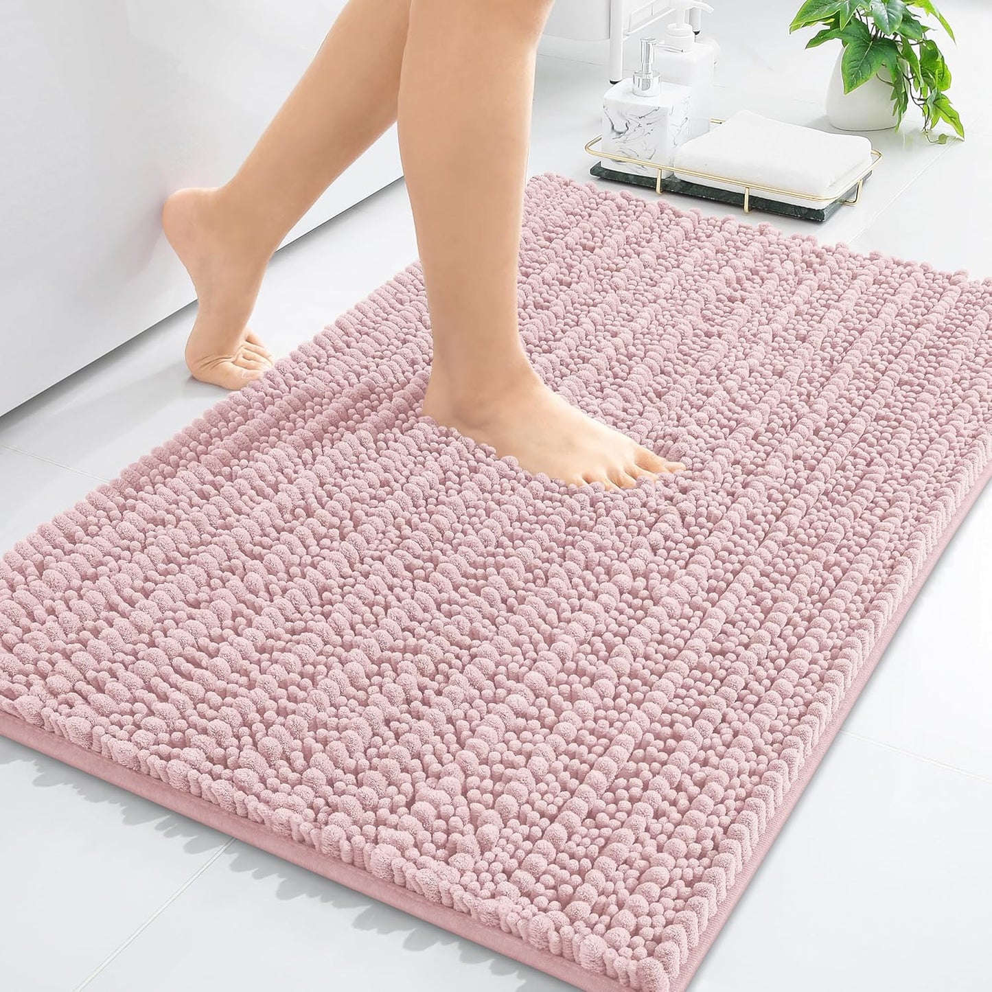 Arotive Luxury Chenille Bathroom Rug Mat, Extra Soft Thick Absorbent Shaggy Bath Rugs, Non-Slip Machine Wash Dry, Plush Bath Mats for Bathroom, Shower and Tub, 34x21, Dirty Pink
