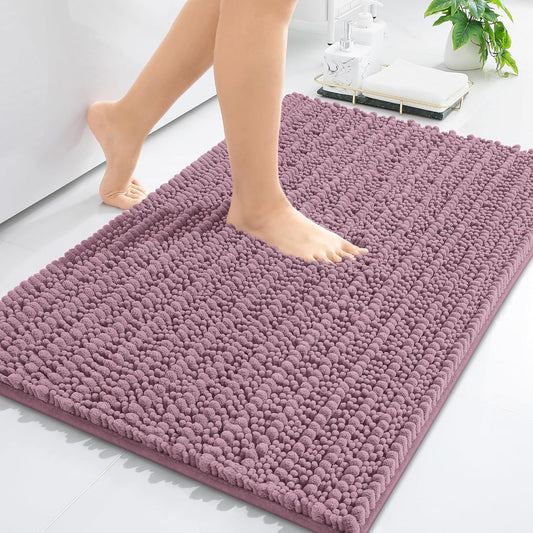 Arotive Luxury Chenille Bathroom Rug Mat, Extra Soft Thick Absorbent Shaggy Bath Rugs, Non-Slip Machine Wash Dry, Plush Bath Mats for Bathroom, Shower and Tub, 34x21, Deep Plum