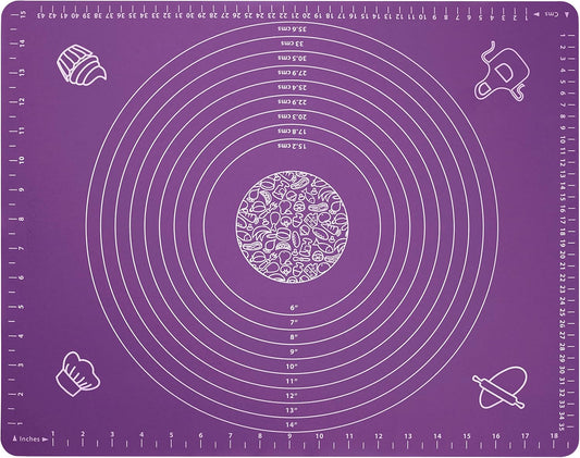 Silicone Baking Mat for Rolling Pastry Dough with Measurements, 19.7" x 15.7" BPA Free Non stick and Non Slip Purple Table Sheet Baking Supplies for Bake Pizza Cake