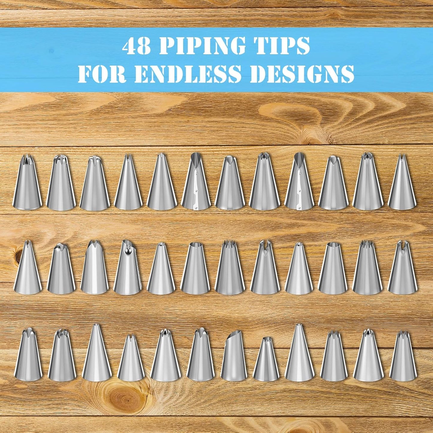 Remerry 61 Pcs Cake Decorating Kit with 12" Wooden Cake Stand Turntable Includes Piping Tips, Spatula, Coupler, Offset & Straight Spatulas, Silicone Mat Baking Tools for Beginners and Professionals