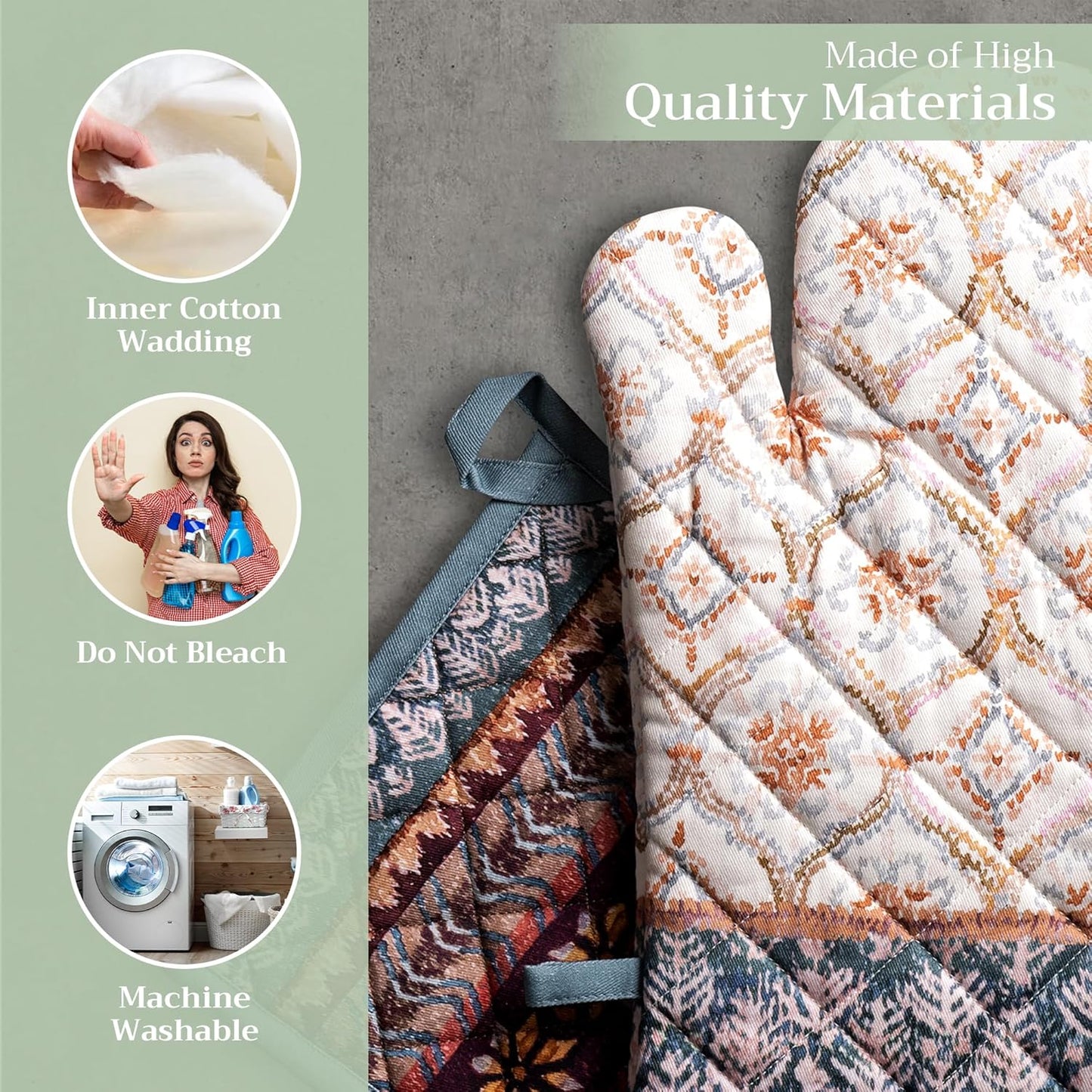 Maison d' Hermine 100% Cotton Oven Mitt & Pot Holder Set (7.5"x13" & 8"x8") Heat Resistant BBQ Cooking Gloves with Loop, Baking, Grilling, Kitchen, Handling Hot Pans (Fair Isle)