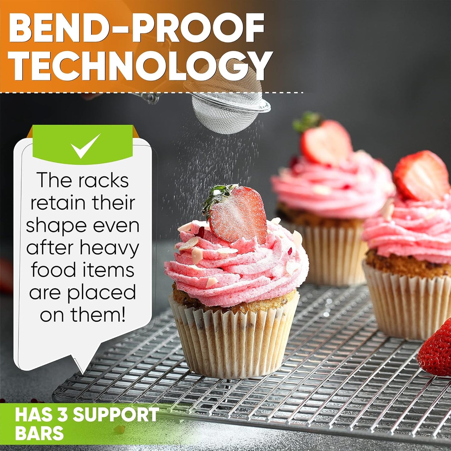 Spring Chef 11.8" x 17" Stainless Steel Cookie Cooling Rack - Oven Safe - Baking Rack for Bacon, BBQ, Jerky, Bread, Pizza, Cake - Fits Half Sheet Roasting Pan - Dishwasher Safe