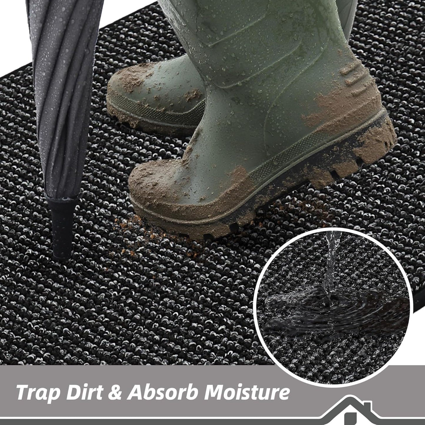 BEQHAUSE Dirt Trapper Door Mat 20" x 48", Non-Slip Washable Doormats Entrance Mat, Dirt Resistant and Absorbent Welcome Mat, Low Profile Floor Mats for Front Back Door and Entryway, Black