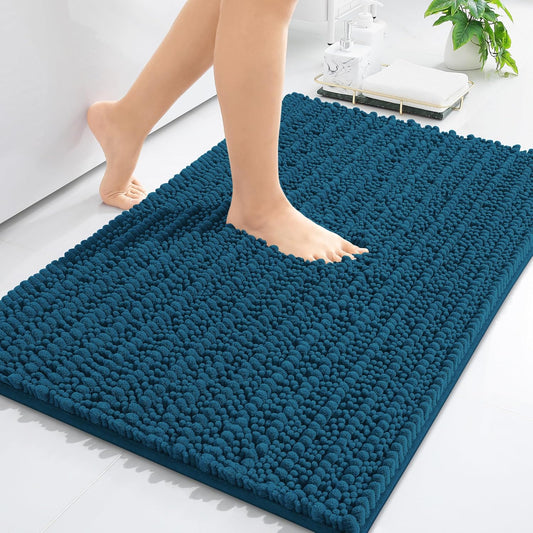 Arotive Luxury Chenille Bathroom Rug Mat, Extra Soft Thick Absorbent Shaggy Bath Rugs, Non-Slip Machine Wash Dry, Plush Bath Mats for Bathroom, Shower and Tub, 34x21, Peacock Blue