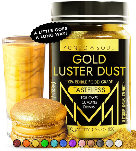 MONÉGASQUE Gold Edible Glitter for Drinks 15g – Edible Glitter for Cakes & Cocktails - Gold Luster Dust for Cocktail, Halloween Food Decorations, Cake Decorating Sprinkles Spray - Drink Shimmer Powder