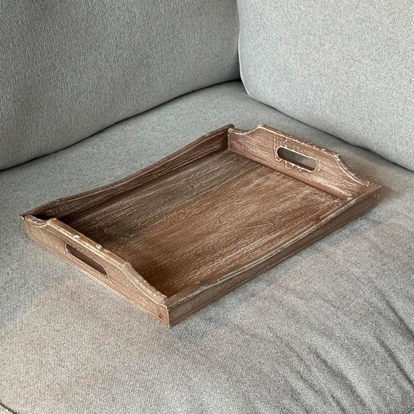 Allgala Wooden Tray - 17"x13"x2" Stylish Rustic Farmhouse Decor Serving Platter & Coffee Table Tray