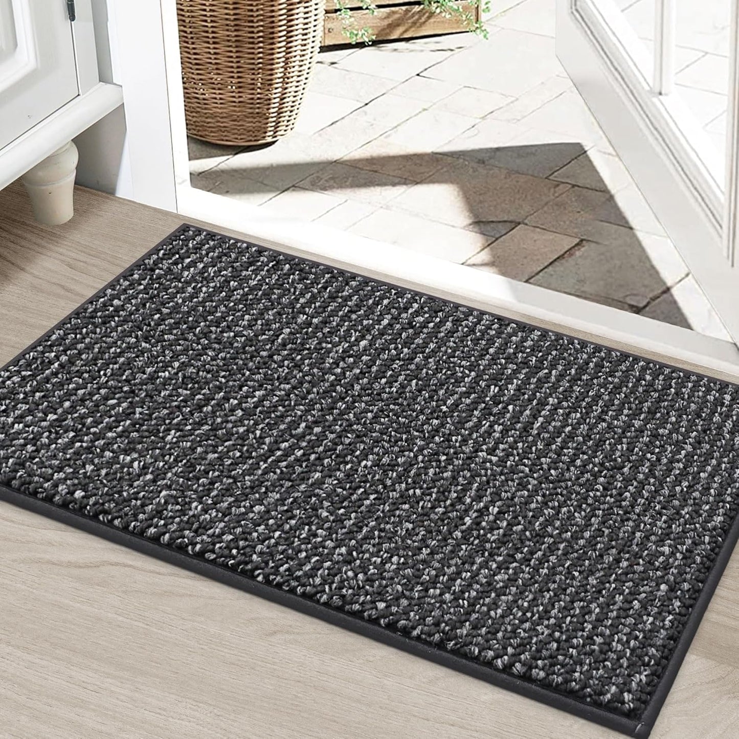 BEQHAUSE Dirt Trapper Door Mat 24" x 36", Non-Slip Washable Doormats Entrance Mat, Dirt Resistant and Absorbent Welcome Mat, Low Profile Floor Mats for Front Back Door and Entryway, Charcoal