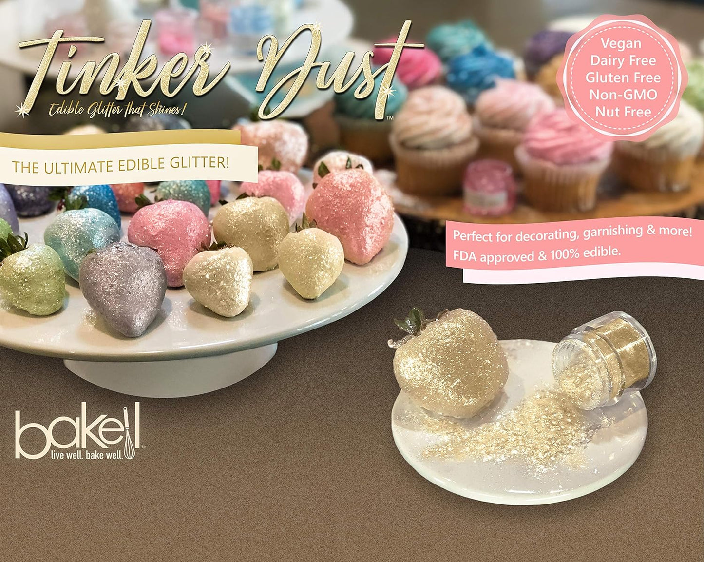 BAKELL Ivory Edible Glitter, 25 Grams | TINKER DUST Edible Glitter | KOSHER Certified | 100% Edible Glitter | Cakes, Cupcakes, Cake Pops, Drinks, Dessert Vegan Glitter & Dusts (25g, Ivory)