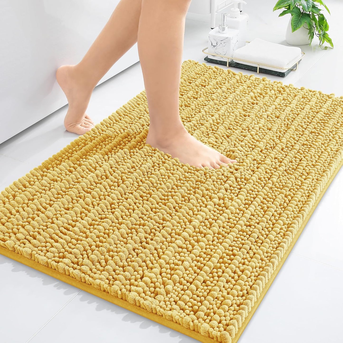 Arotive Luxury Chenille Bathroom Rug Mat, Extra Soft Thick Absorbent Shaggy Bath Rugs, Non-Slip Machine Wash Dry, Plush Bath Mats for Bathroom, Shower and Tub, 30x17, Yellow