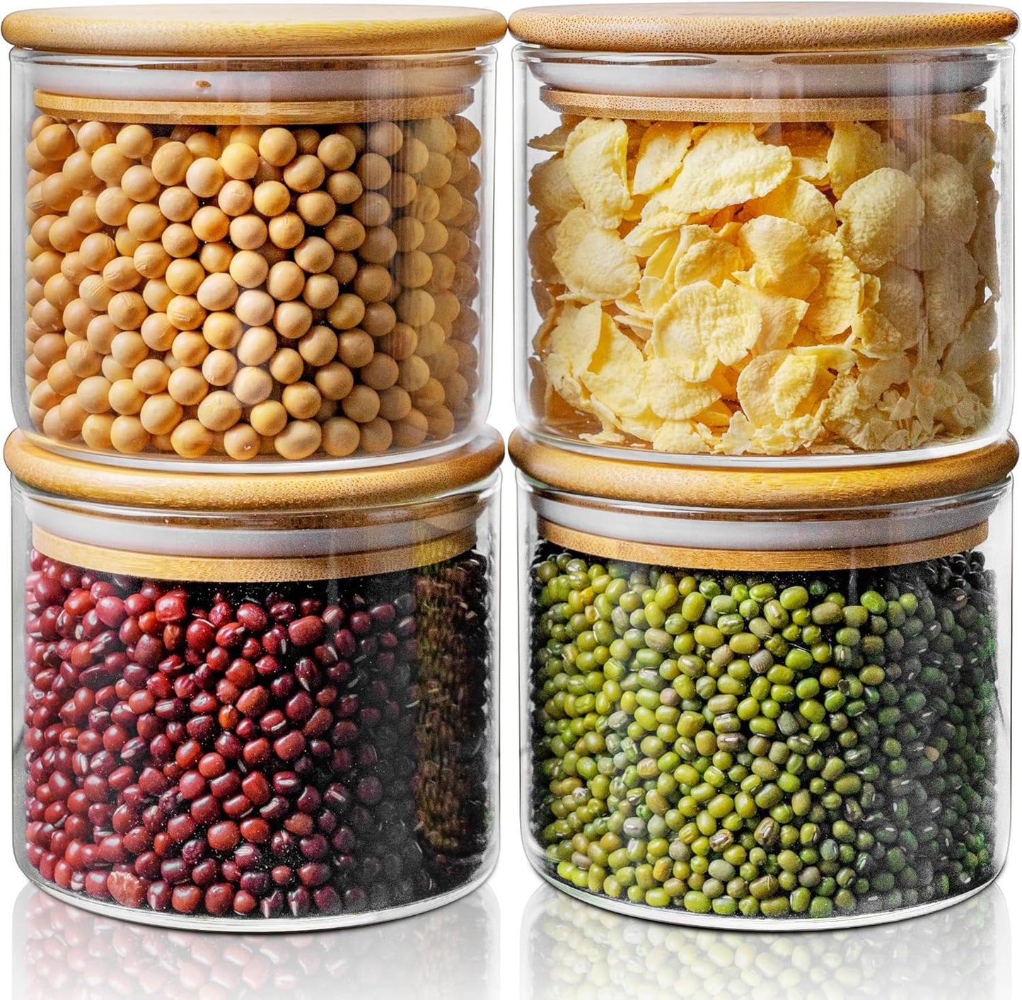 17oz - 4 Pack Glass Jars with Bamboo Lids, Glass Food Storage Containers with Airtight Lids, Air Tight Pantry Storage Containers for Coffee, Sugar, Spice, Meal Prep Jars for Salad & Fruit