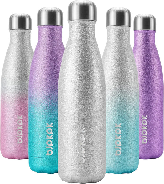 BJPKPK Insulated Water Bottles 17oz Stainless Steel Sports Water Bottles Keep Cold for 24 Hours and Hot for 12 Hours,BPA Free,Glitter Silver