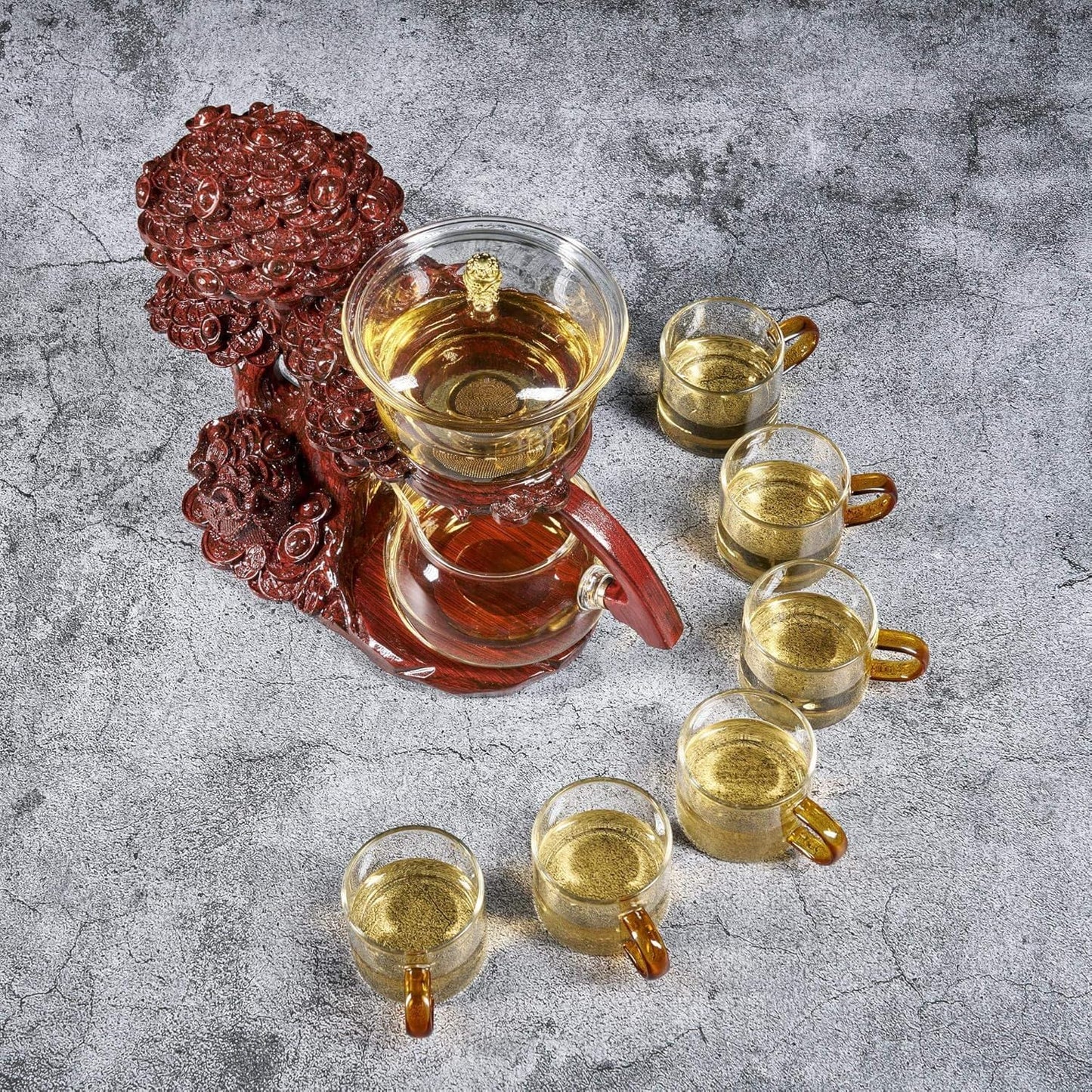 Glass Teapot Set with Infuser Semi Automatic Tea Set Magic Teapot (Tree - red)