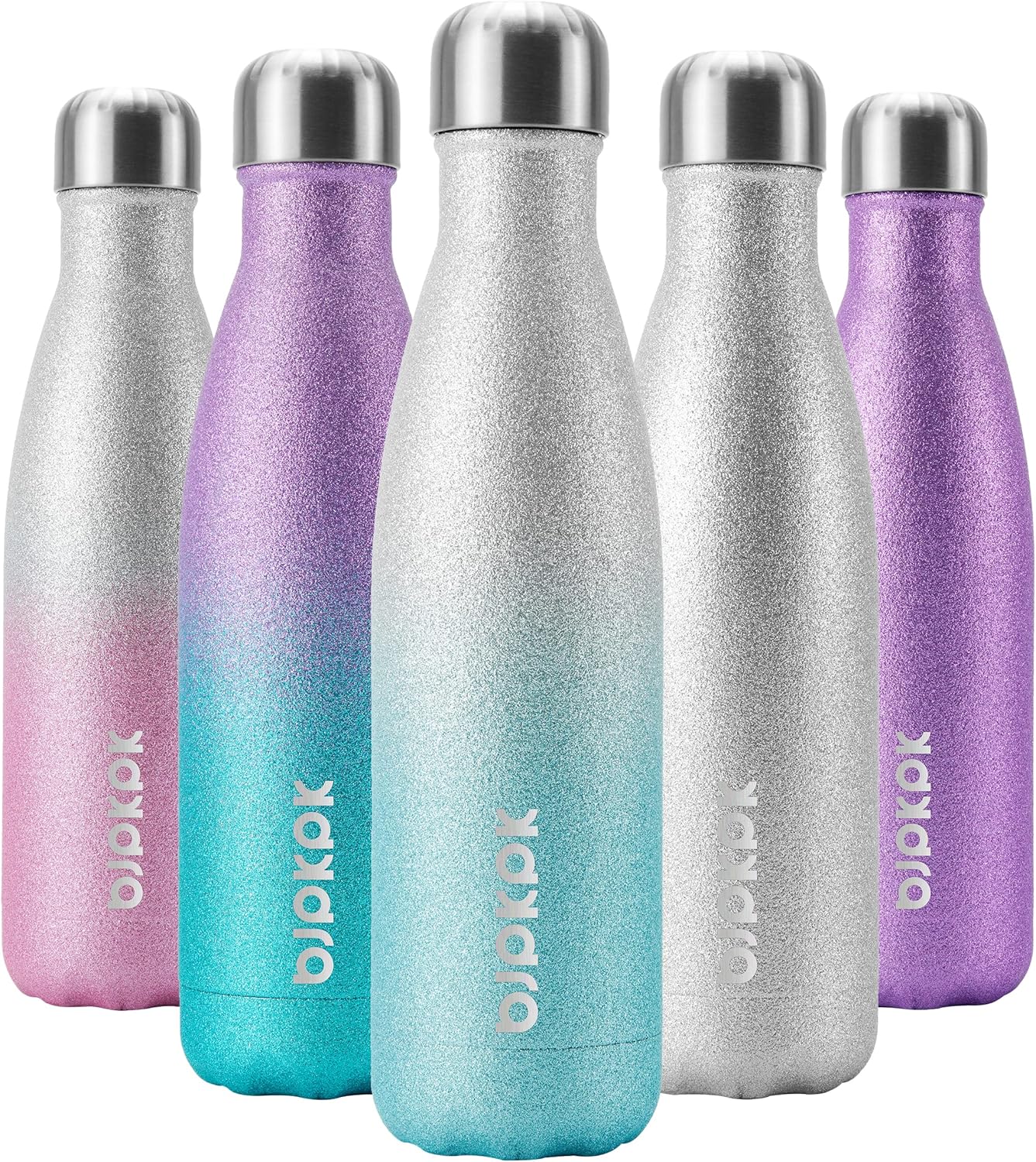 BJPKPK Insulated Water Bottles 17oz Stainless Steel Sports Water Bottles Keep Cold for 24 Hours and Hot for 12 Hours,BPA Free,Glitter Silver Blue