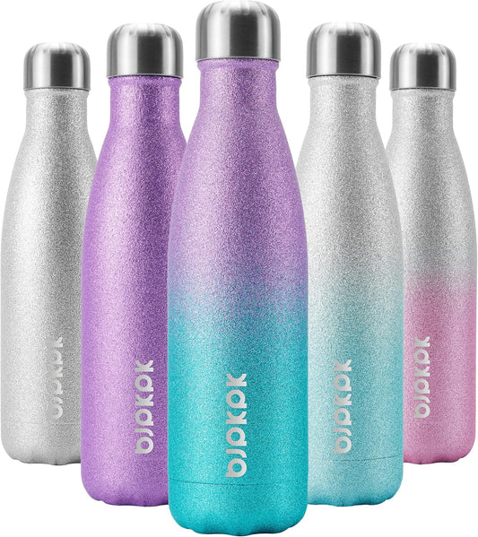 BJPKPK 17oz Insulated Water Bottles Stainless Steel,Sports Water Bottles Keep Cold for 24 Hours and Hot for 12 Hours,BPA Free,Glitter Purple Green