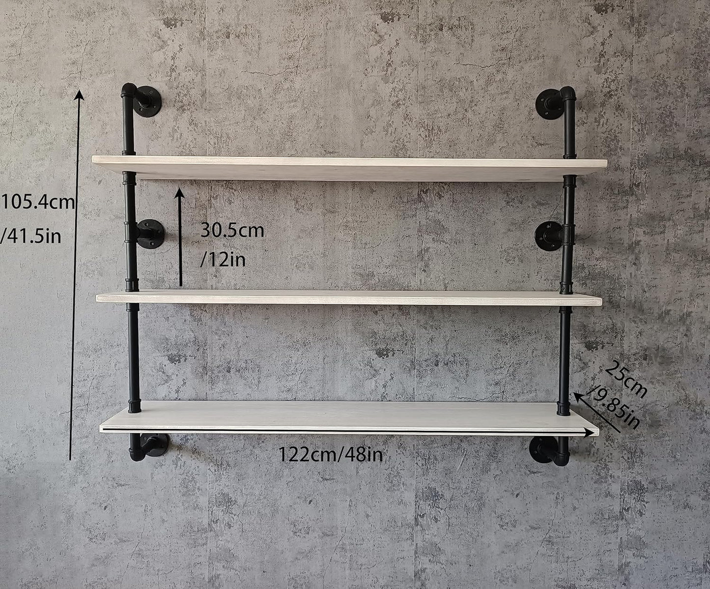 Industrial Pipe Shelving Rustic White Pipe Wall Shelves Industrial Shelves with Wood Planks Floating Shelves 48 Inch Farmhouse Bathroom,Kitchen Shelving Wall Mounted